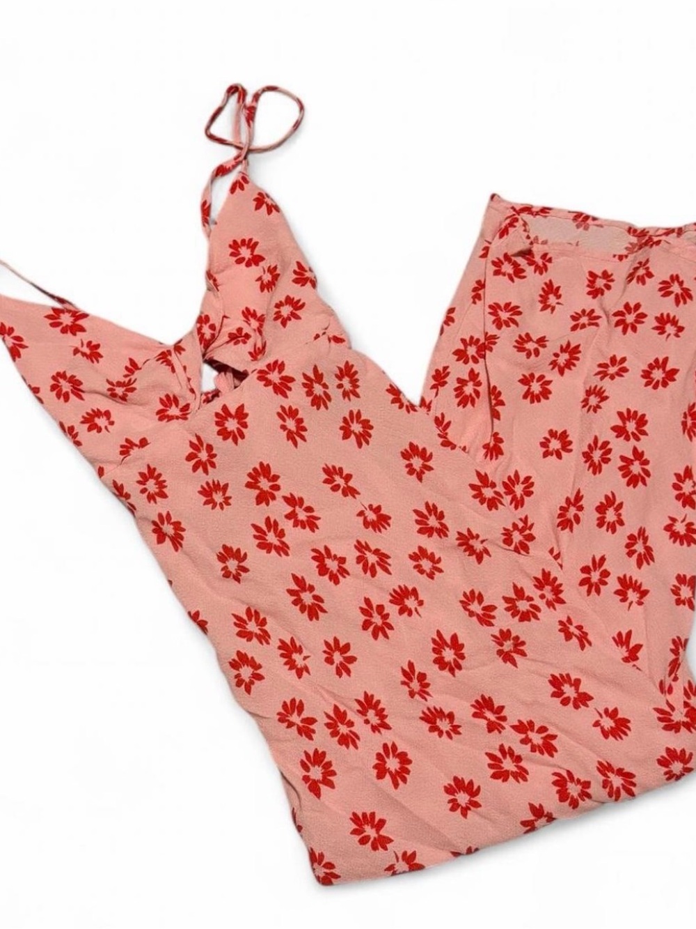 Bershka Pink Slip Dress with Red Daisy Pattern